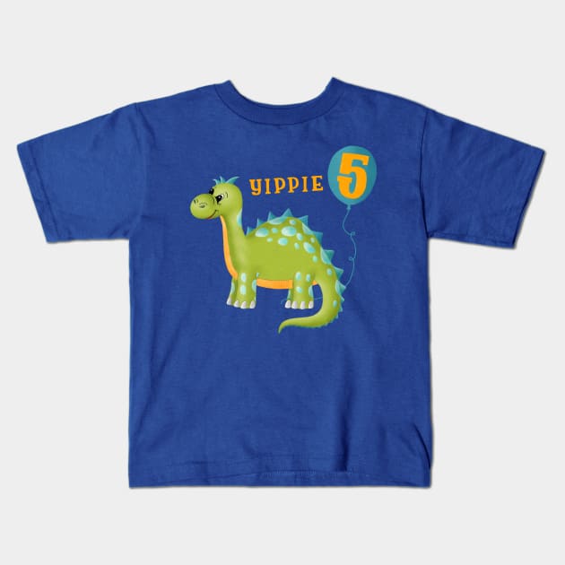 Dinosaur Fifth birthday Kids T-Shirt by CalliLetters